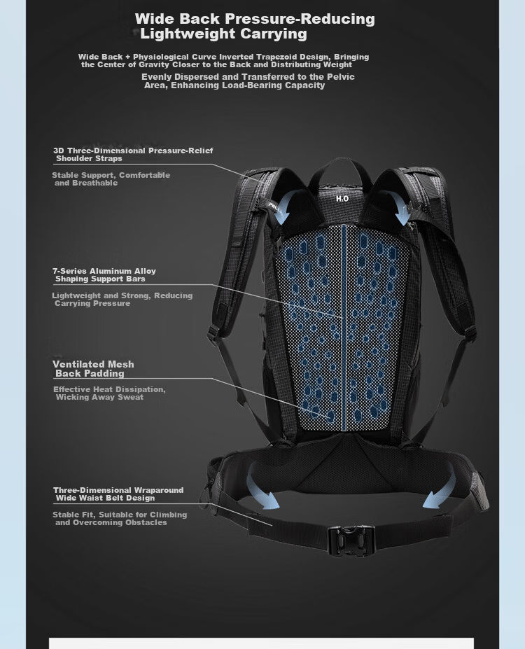 Pelliot Yun Chuan Outdoor Mountaineering Backpack Hiking Professional Travel Lightweight Men's Double Shoulder Bag 165025040 Blue 2