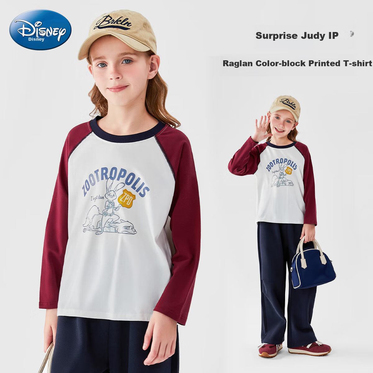 Disney Girls' Long Sleeve T-Shirt Children's Top Bunny Officer Judy PBZPL3215 Wine Red Size 150