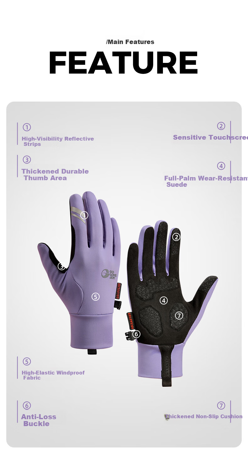 GOLOVEJOY Professional Cycling Gloves Women Autumn Winter Non-Slip Shock Absorption Road Bike Bicycle Gloves Men M Lilac Purple 3