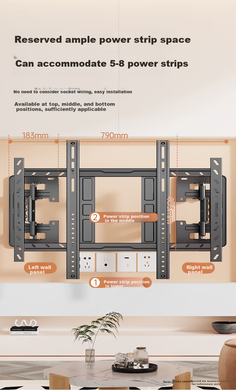 Kaiqi TV Mount 60-120 Inch Ultra-Thin Recessed Telescopic Large Screen TV Bracket Compatible with TCL, Thunderbird, Hisense, Huawei, Sony, Xiaomi, Avoids Socket and Does Not Block Subwoofer 4