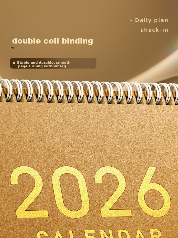 Gold Value 2026 Calendar Large Year of the Horse Office Desk Calendar Notebook Large Grid Annual Monthly Weekly Desktop Planner Self-Discipline Punch Card Black Gold Edition 3