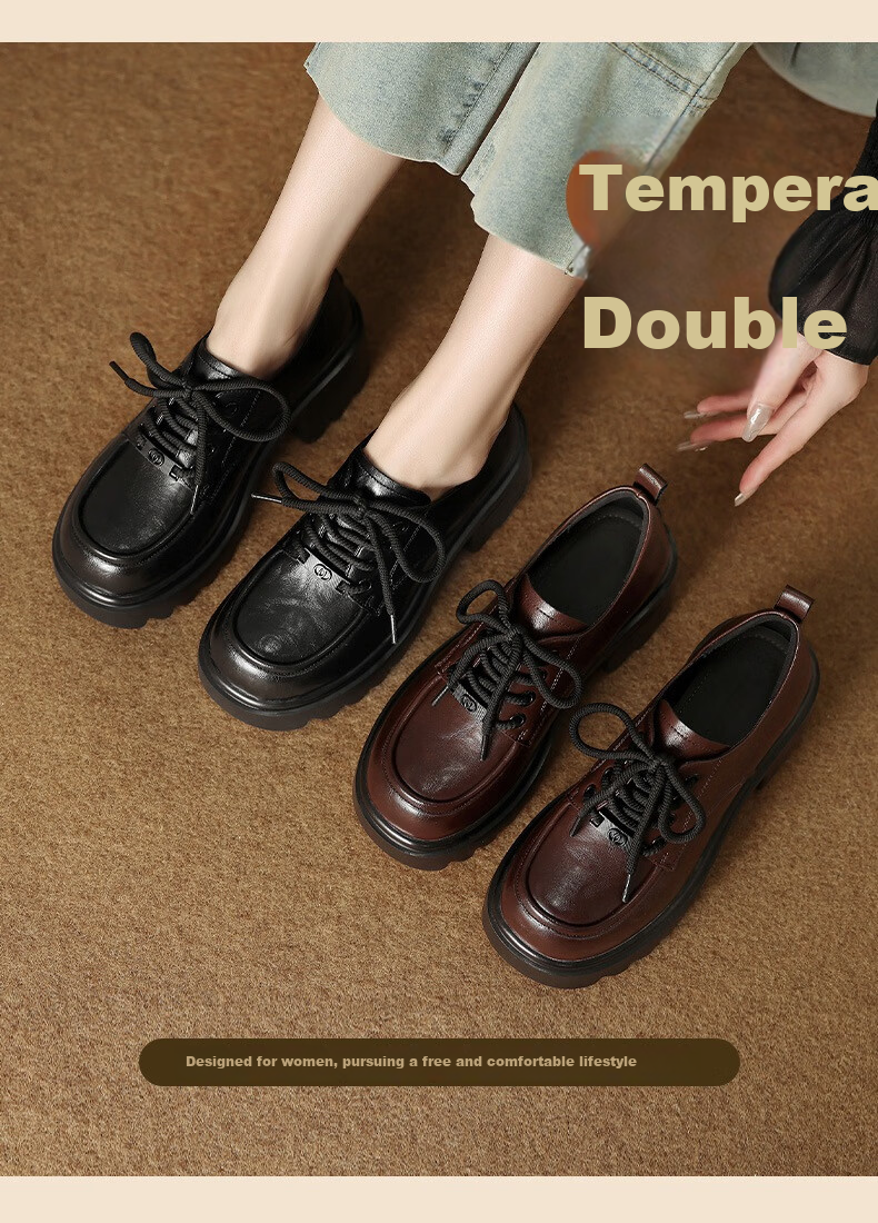 Mulinsen Women's Retro Classic Versatile Loafers Thick Sole Height Increasing Leather Shoes Black Size 36 1