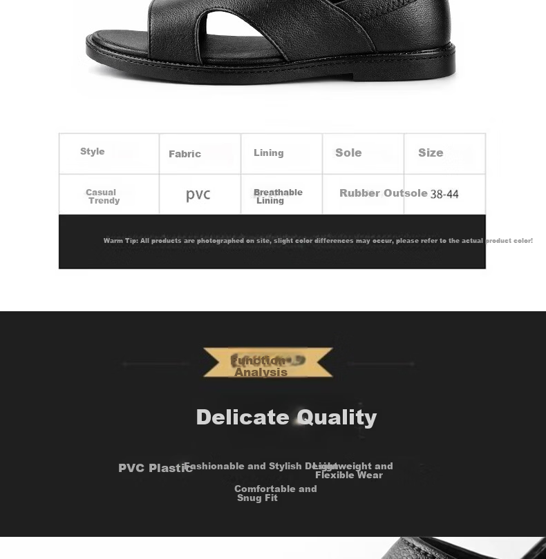 FOOTOPPO Men's Summer Leather Sandals Open Toe Hollow Breathable Non-slip Odor-resistant Soft Sole Outdoor Beach Shoes Black 4