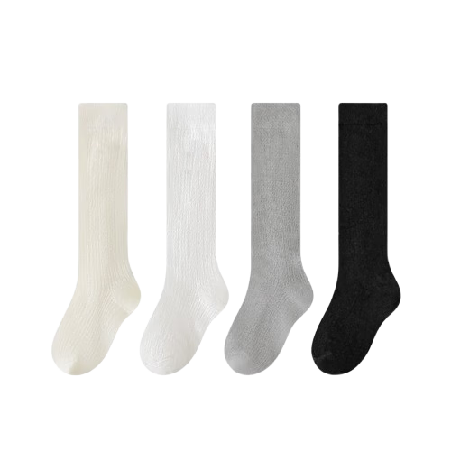 Five Cotton 3 Pairs Children's Socks Summer Thin Solid Color Girls' Calf Socks Mesh Breathable Ruffled Princess Socks
