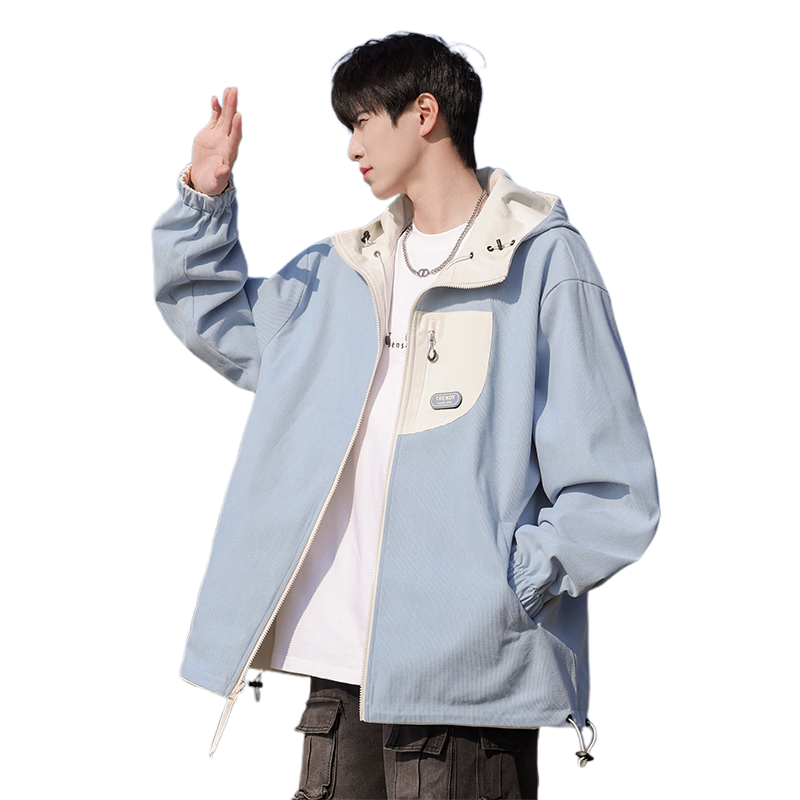 Guirenniao Reversible Jacket Men Spring Autumn New American Workwear Hooded Jacket Beige S