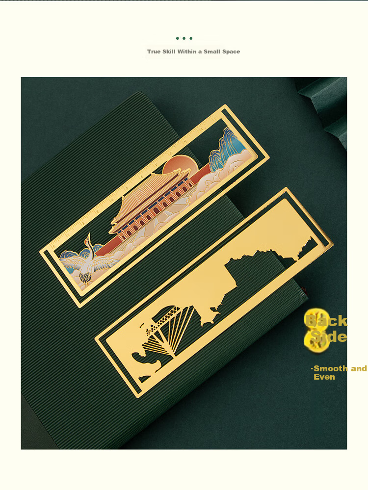 TIANSE Brass Straight Ruler Bookmark Gift Box, Classical Chinese Style Hangzhou Tour Souvenir, Memento Gift for Teachers' Annual Meeting, Cultural Creative Birthday Present TS-5890 West Lake 5