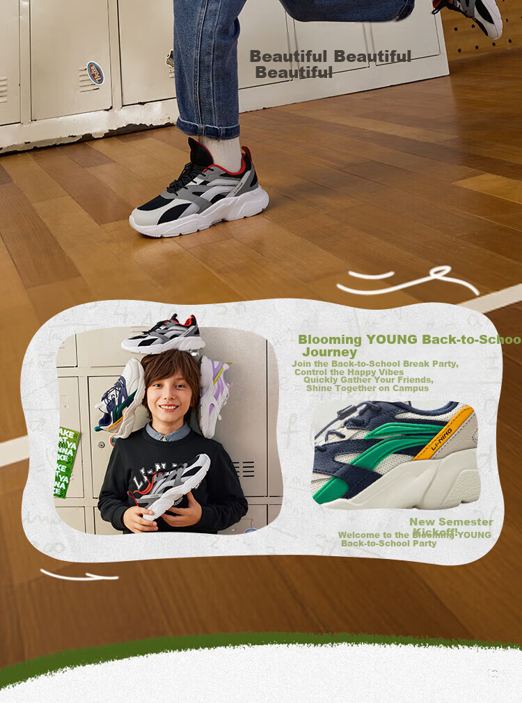 LI-NING Kids Casual Shoes Unisex Teen New Comfortable Shock Absorption Low-top Sports Sneakers 2