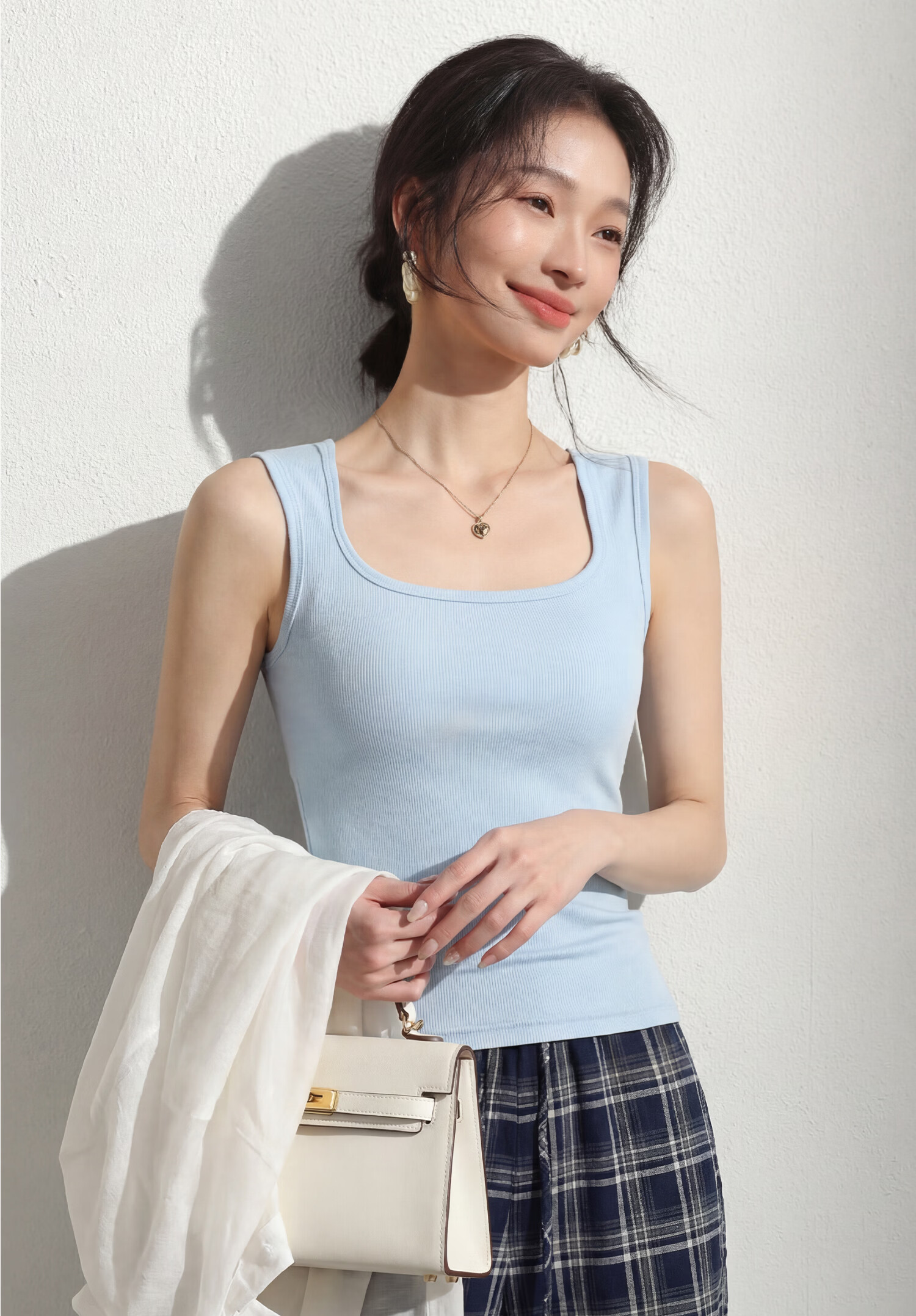 Miiow Women's Summer White Padded Camisole Vest with Built-in Bra and Back Design 5