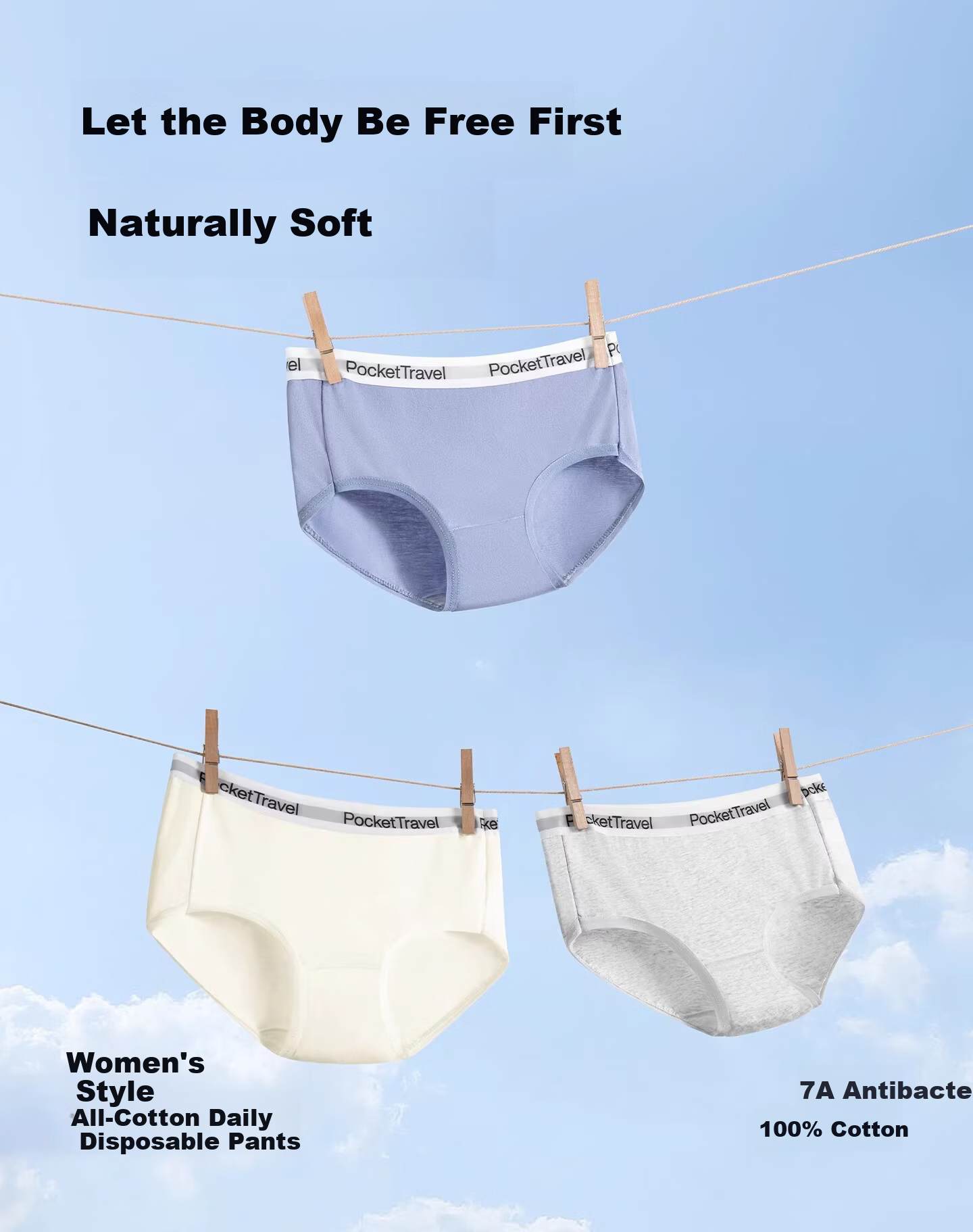 Pocket Travel Disposable Underwear for Teen Boys and Girls, Cotton, Women's and Youth, 5-Pack, Size L (100-130 lbs) 3