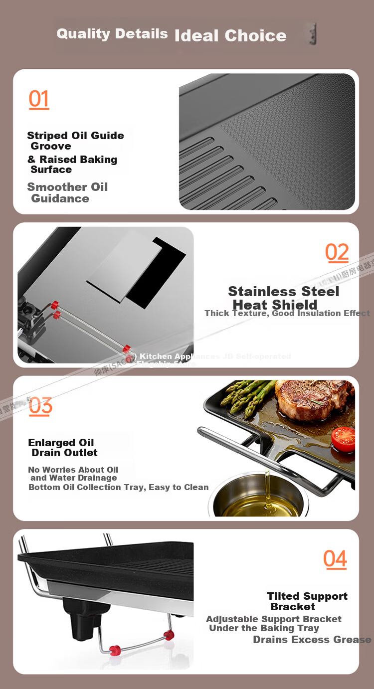 Sacon Electric Grill Multi-Function Non-Stick BBQ Pan Korean Style Griddle Large Capacity High Power DKMD-03AL 10