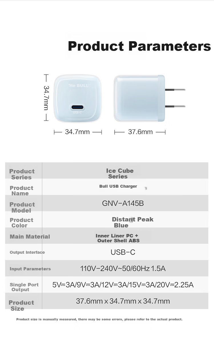 Bull [Ice Temperature Control Black Technology] 45W Ice Cube Apple 17 Charger GaN Type-C Fast Charger 40W PD Compatible with iPhone 16/15 Pro Max Plug 2