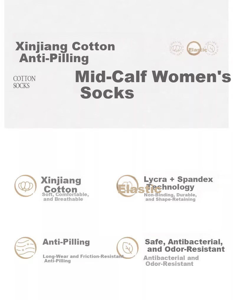 Mianmanman Women's Mid-Calf Socks, 100% Pure Cotton, Antibacterial And Odor-Resistant, Women's Socks, All-Cotton Slouch Socks, Solid Color Long Socks for Autumn And Winter 10