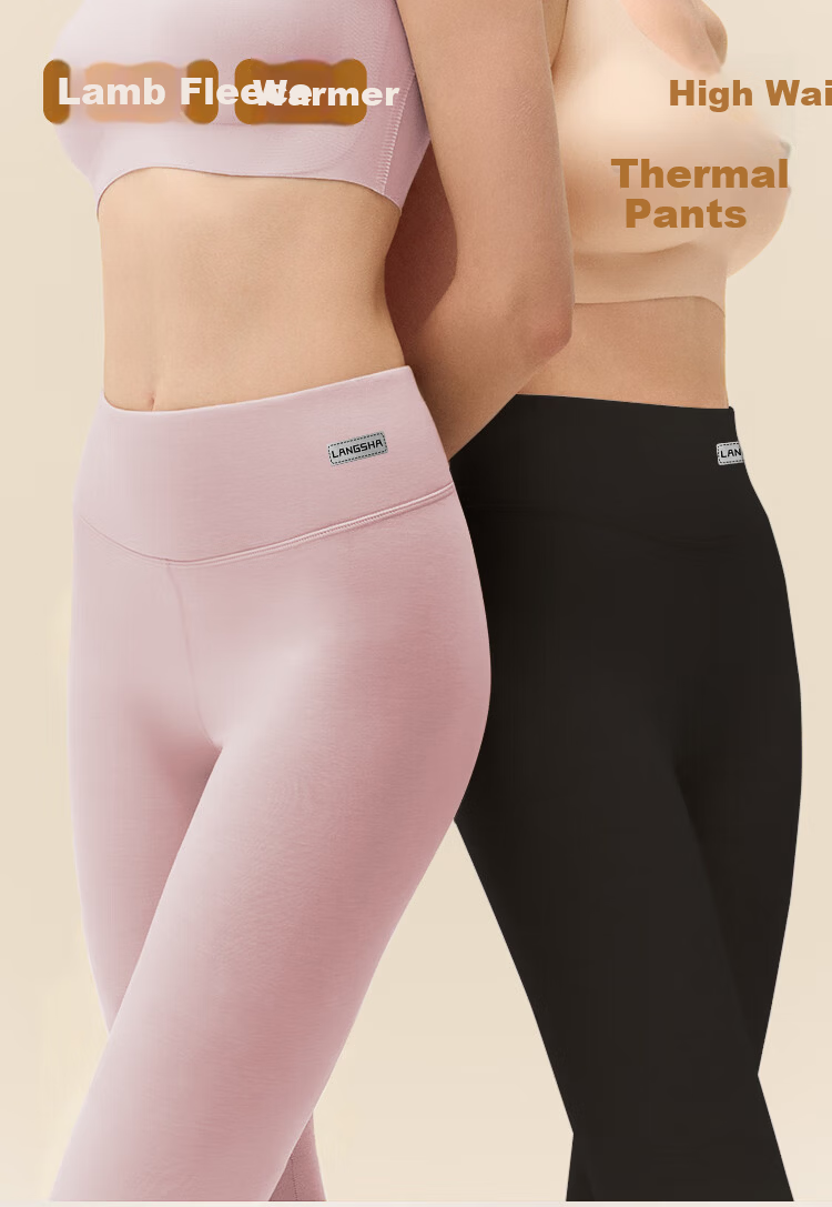 Langsha Women's Thermal Pants Winter Fleece Lined Thickened High Waist Double Layer Tummy Control Lambswool Seamless Cotton Leggings 1