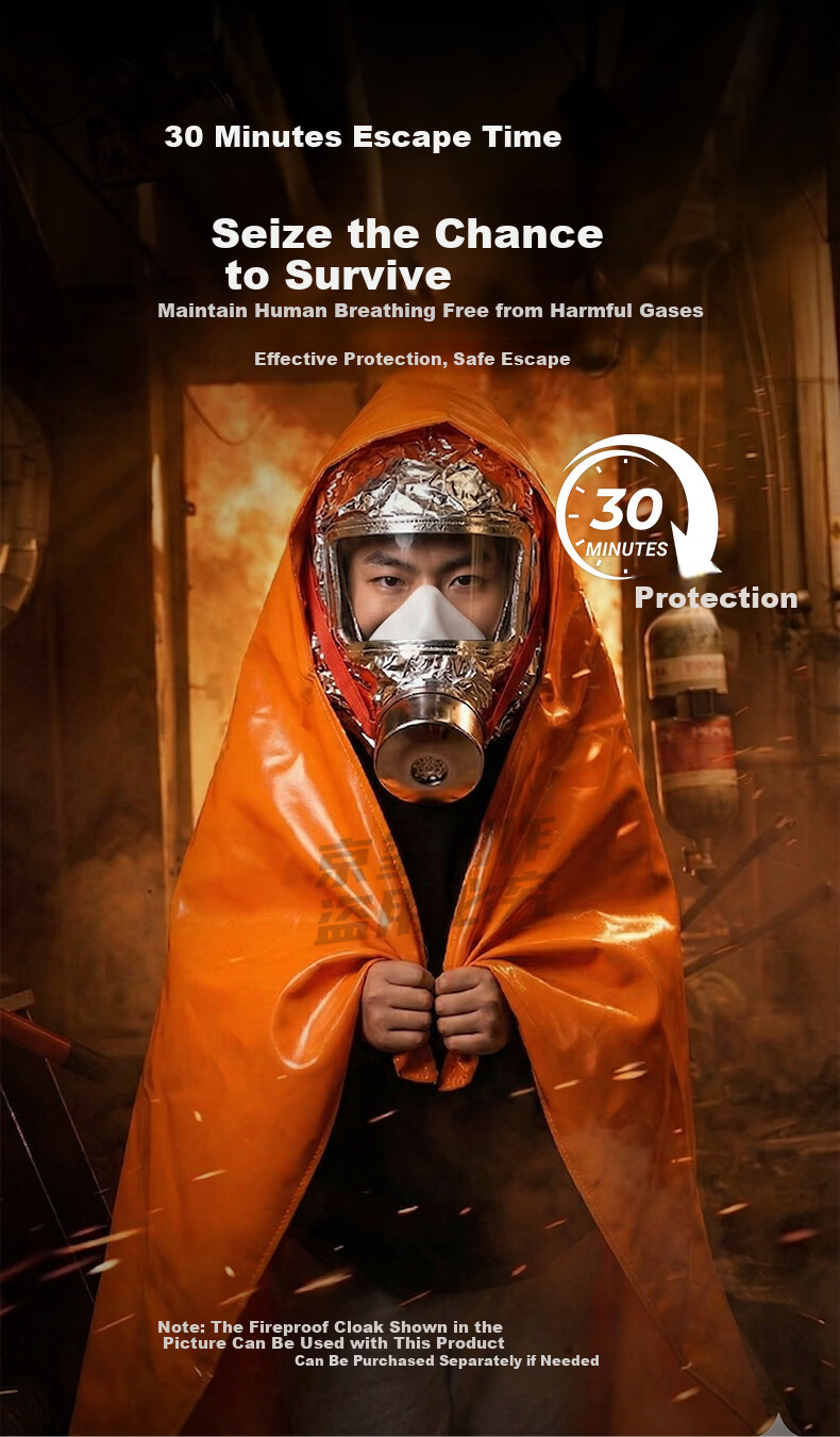 JINGXI Fire Escape Cloak with Gas Mask, Fireproof Thermal Blanket for Home Emergency, Adult Size 8