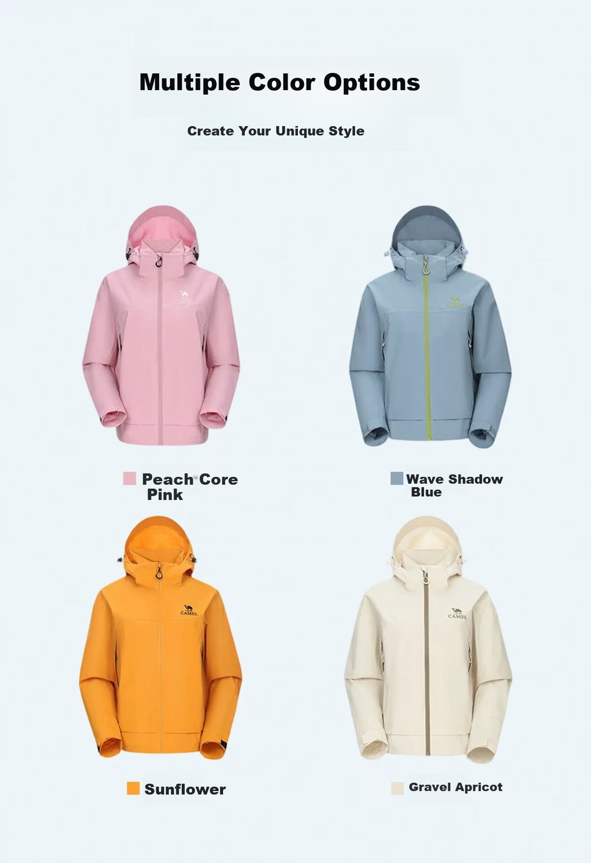 Camel Women's Outdoor New Yellow Short Windproof Waterproof Jacket Unisex Hiking Mountaineering Coat 10