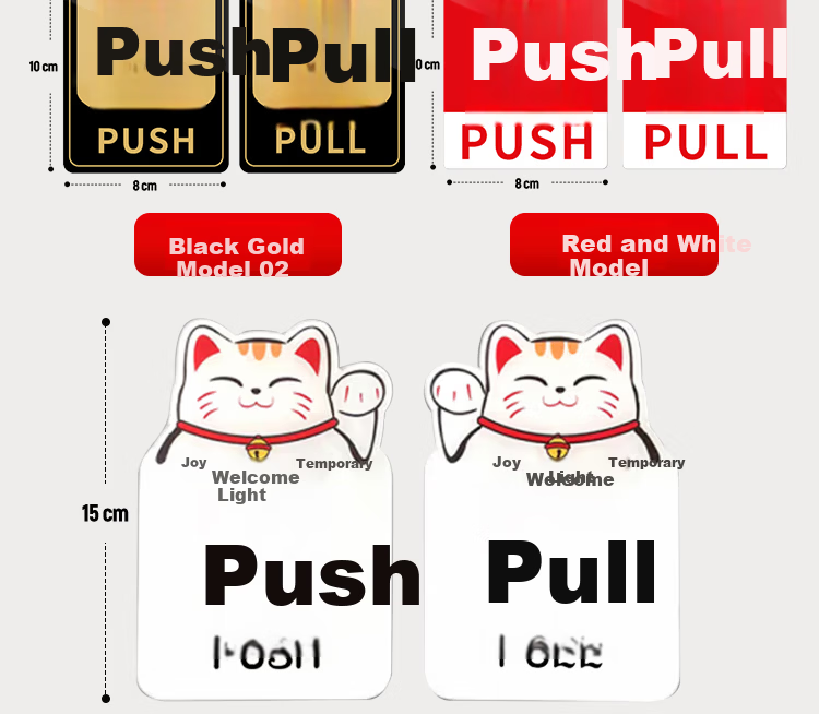 Aimohui Sliding Signboard Fortune Cat Door Sticker Acrylic Glass Door Sticker Shop Hotel Reminder 1 Pair 15cm*10cm 5