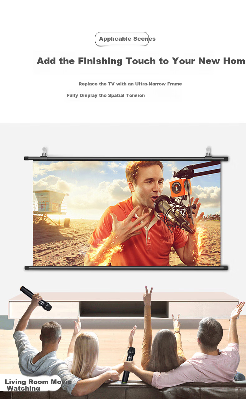 ASKE Projector Screen 100 Inch 16:9 Wall-Mounted Hanging Simple Projection Screen Compatible with JmGO, XGIMI, Dangbei, Xiaomi Projectors 7
