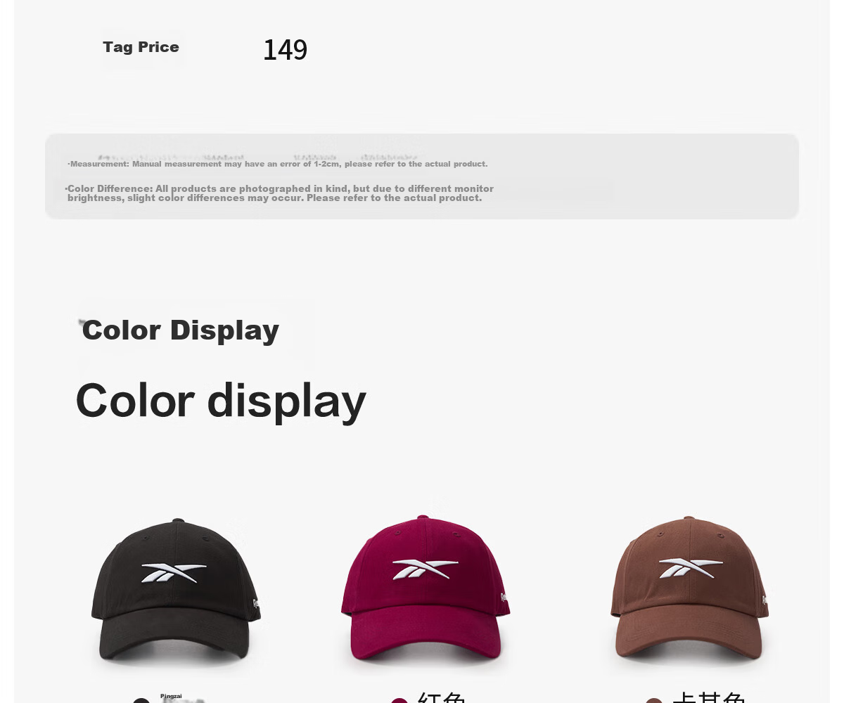 Reebok Embroidered 3D Cap Summer Running Sunshade Breathable Unisex Sports Sun Hat Red 4