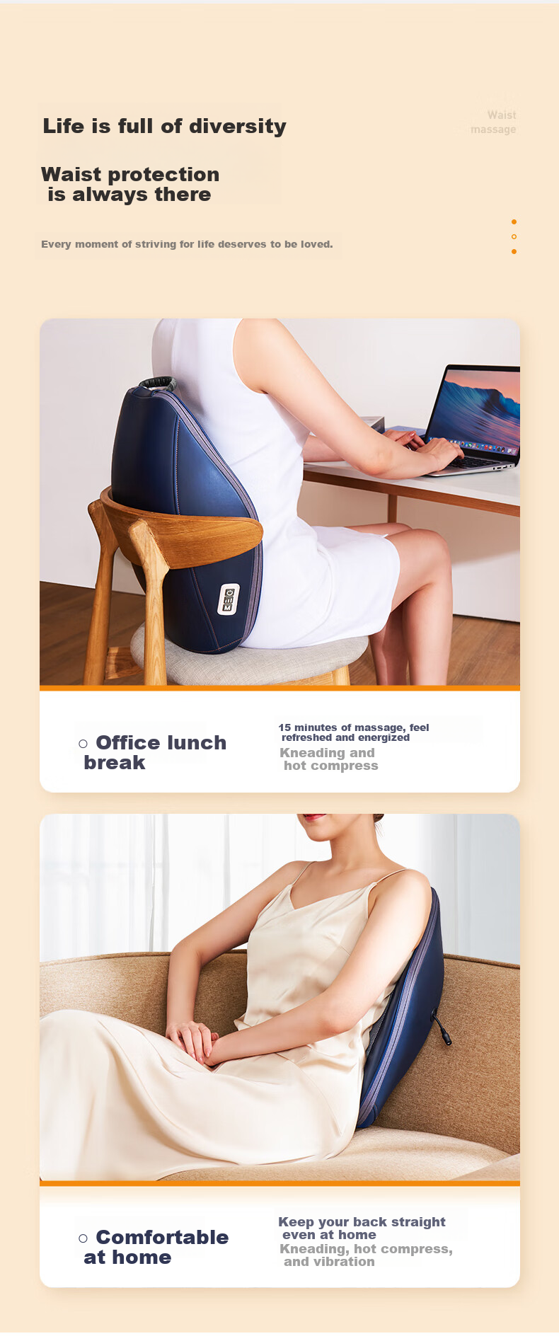 CLORIS Waist Massager Lumbar Spine Massage Cushion Back Massager Kneading Heat Therapy Lumbar Muscle Strain Massager Gift for Parents and Wife E830B 14