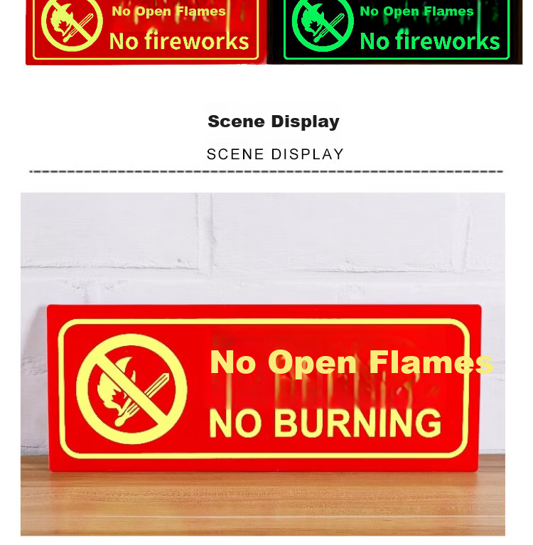 Aimo Glow-in-the-Dark No Fire Safety Warning Sign PVC Foam Self-Adhesive 36x13.5cm 5-Pack 5
