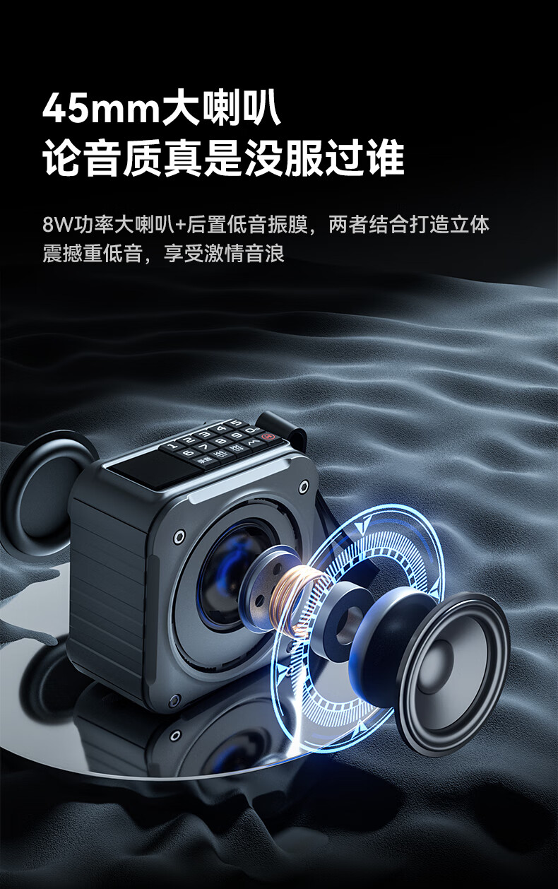 Malata A59 Portable Flash Drive, Personal Audio Player, Outdoor Speaker, Mini FM Radio, Gift for Elderly, Black 2