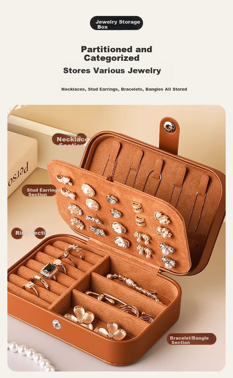 40,000 Kilometers High-End Exquisite Jewelry Box for Earrings, Studs, Rings, Necklaces, Gold Portable Accessory Organizer 3
