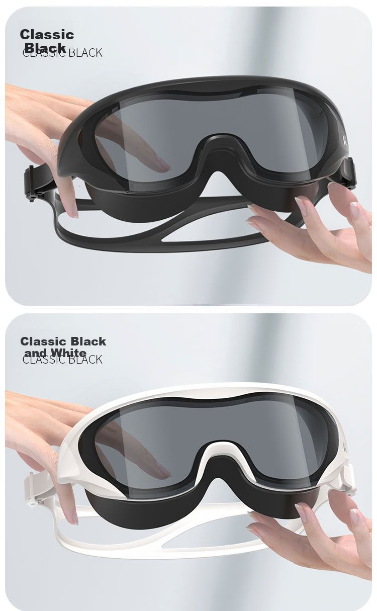 Keep Large Frame Men's Prescription Swimming Goggles HD Waterproof Anti-Fog All Black 300 10