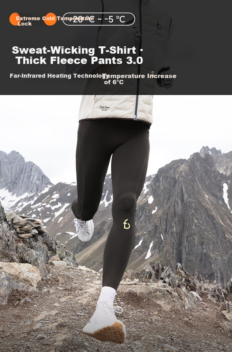 Feibit Thick Fleece Long Pants 3.0 Men's Sweat-Wicking Running Compression Waist Bag Pants Warm Training Wear Classic Black XS 1
