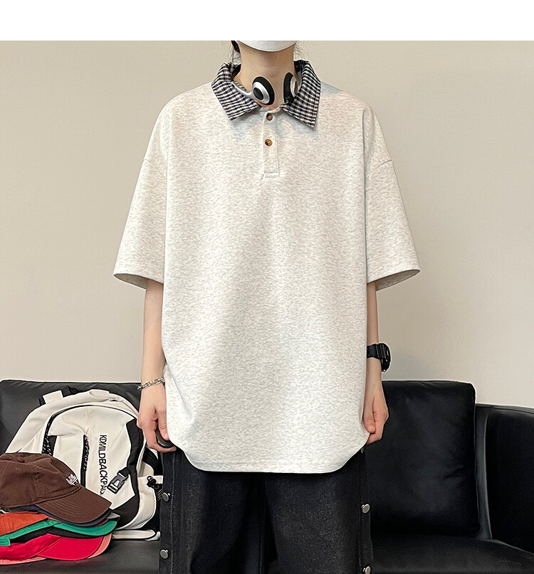 Popeye Two-Piece Houndstooth Polo Shirt Short Sleeve Men's Summer Collared T-Shirt Cleanfit Half Sleeve DX21 White Gray XL 11