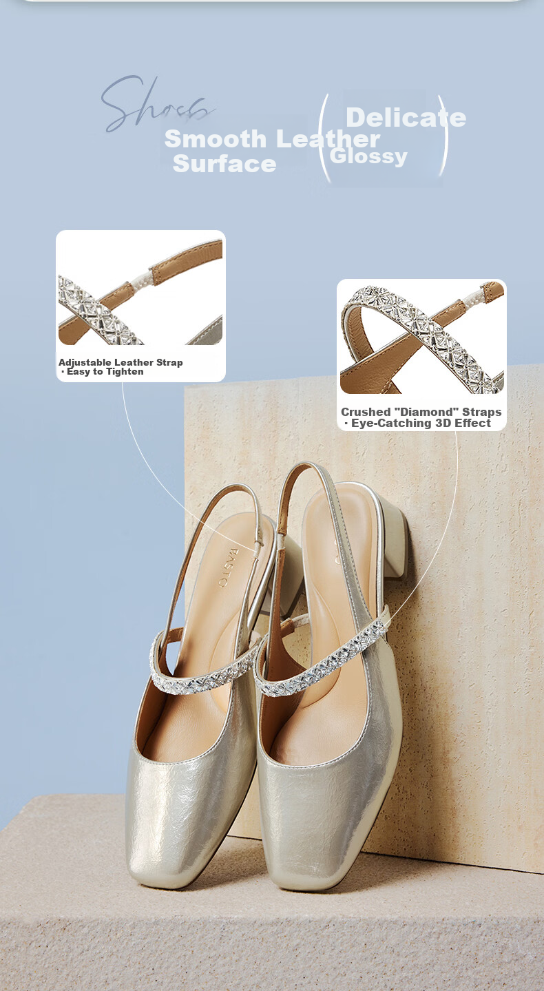 BASTO 26 Summer Open Back Sandals Fashion Trendy Commuter Women's Shoes F5085BH6 Light Gold Size 39 6