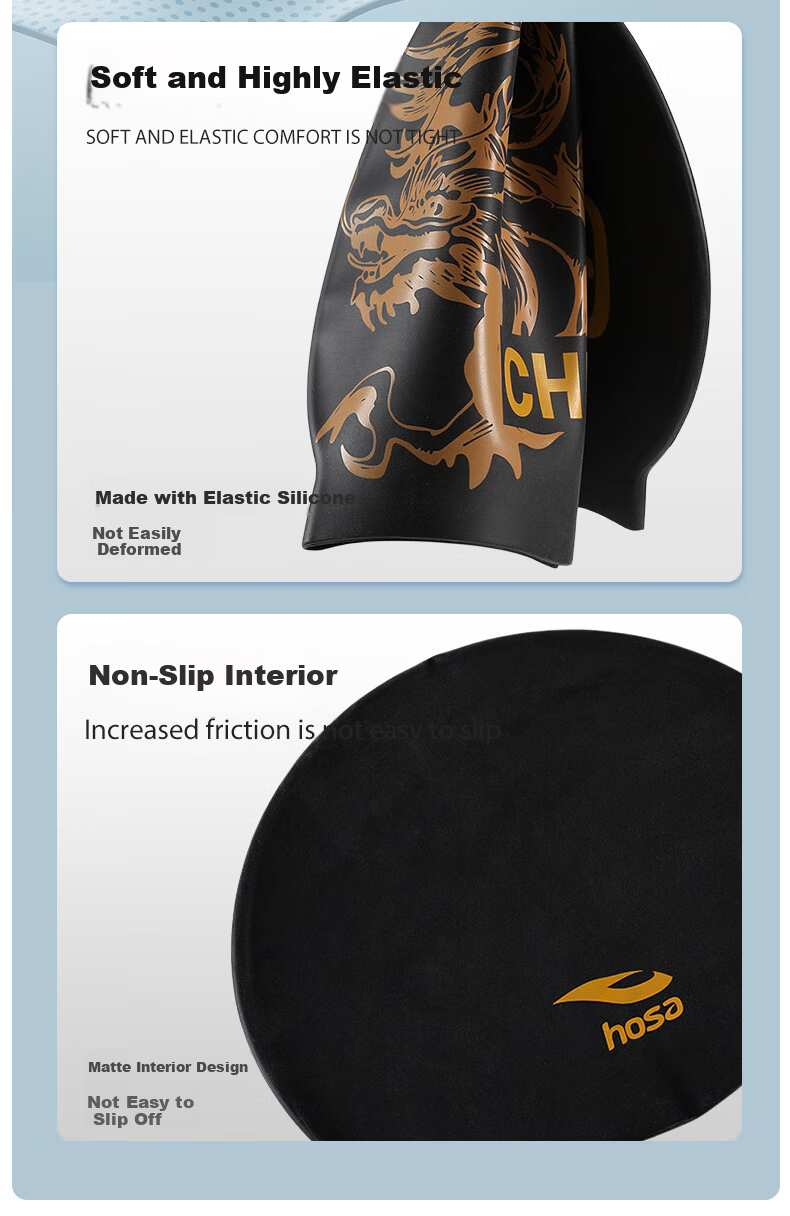 Hosa National Trend Silicone Swim Cap Adult Non-Slip High Elastic Ear Protection Training Competition Children's Chinese Style Swim Cap Black 3