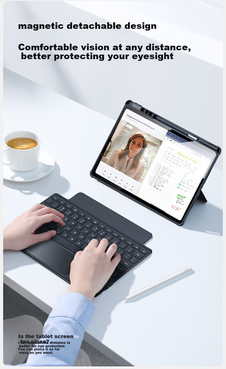 Shanmo Magnetic Detachable Silicone Case with Pen Slot for Huawei MatePad Pro 12.2-inch 2024/2025 Model Split Keyboard Cover White 9