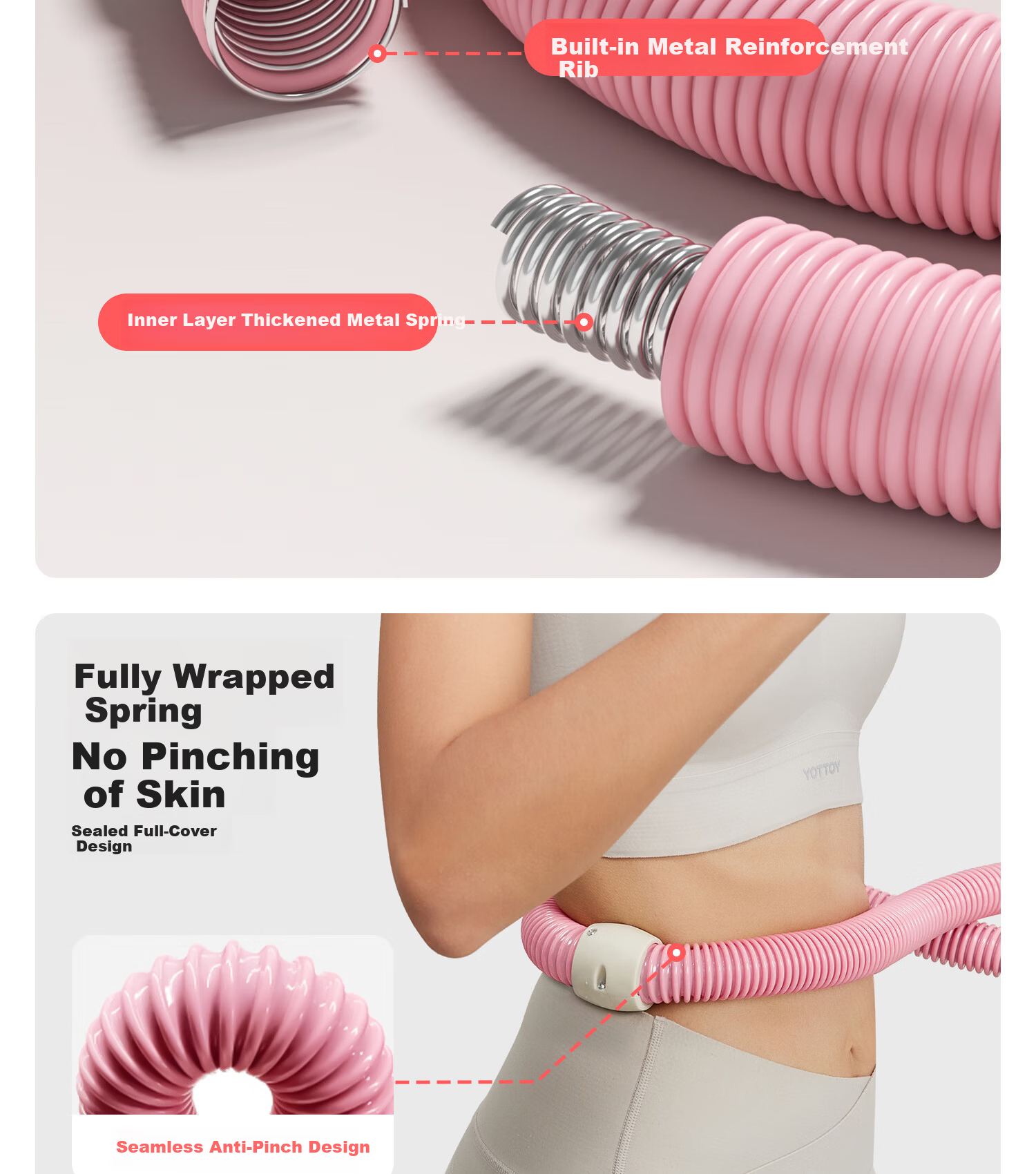 Yottoy Silent Spring Weighted Hula Hoop Adult Soft Hula Hoop Pink 1.2kg Slim Waist Fat Burning Fitness Tool 8