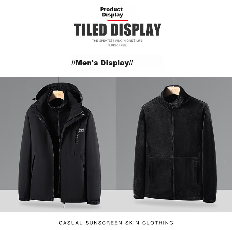 Miiow Men's Jacket Autumn Winter Thickened Outdoor 3-in-1 Detachable Sports Couple Off-Road Coat Beige XL 6