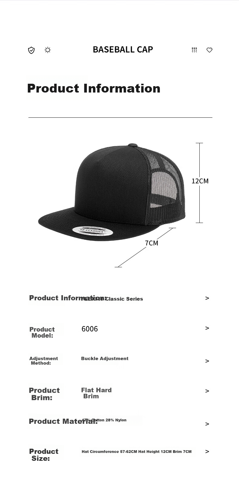 FLEXFIT Men's Imported Baseball Cap Summer Mesh High-Top Sun Protection Five-Panel Flat Brim Ins Trendy Mesh Hat 14
