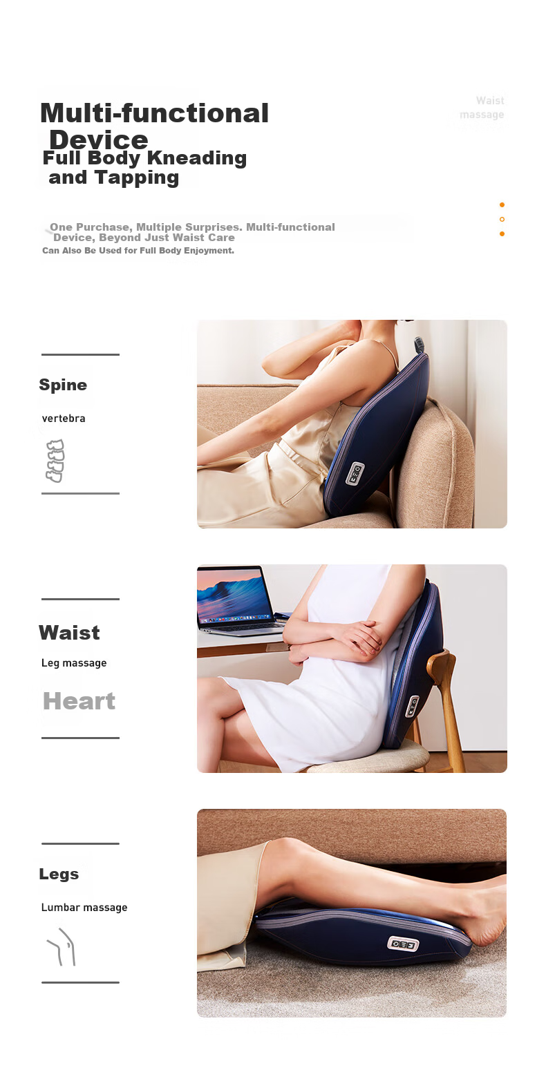 CLORIS Waist Massager Lumbar Spine Massage Cushion Back Massager Kneading Heat Therapy Lumbar Muscle Strain Massager Gift for Parents and Wife E830B 15