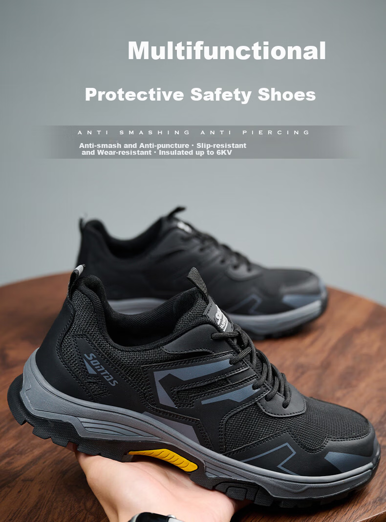 SONTAS Lightweight Safety Shoes for Men Summer Breathable Mesh Anti-Smash Anti-Puncture Steel Plate Steel Toe Insulated Work Wear Durable Soft - Khaki Four Seasons [Anti-Smash Anti-Puncture] Size 42 8