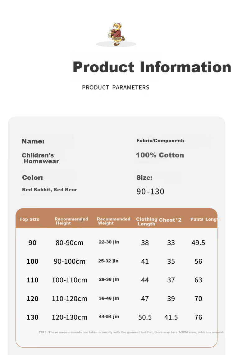 Classic Teddy Kids Pajamas Boys Girls Homewear Red Year Long Sleeve Set Cotton Breathable 2-Piece Set Little Rabbit 110 1