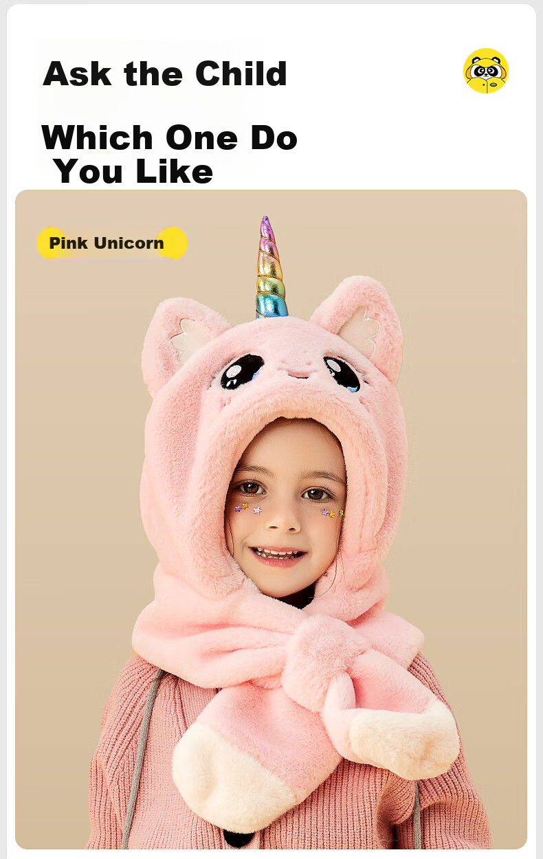Mumeng Kids Autumn Winter Hat and Scarf Set Fleece Thickened Warm Hat Pink Unicorn for Older Children 16