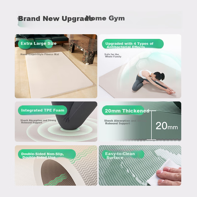 Keep Double Extra Large Yoga Mat Thickened Shockproof Silent Home Fitness Mat 100cm*200cm*9mm Oat White