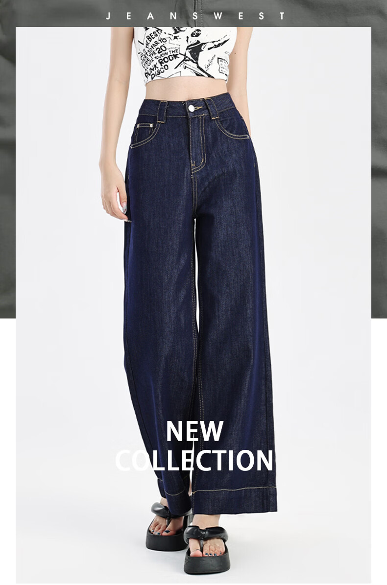 Jeanswest Women's Jeans 2026 Summer Thin Nine-Point Tencel High-Waist Wide-Leg Straight Pants Moonlight Blue XL 1