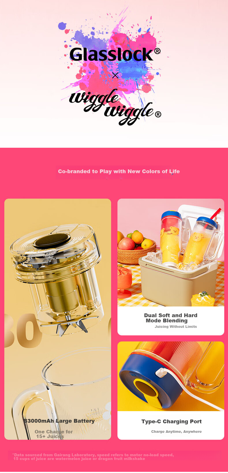 GLASSLOCK GAILANG & WiggleWiggle Collaboration Juicer Cup Ice Tumbler Car Portable Juicer Glass Juice Cup 12-Blade 304 Stainless Steel Ice Crusher 2