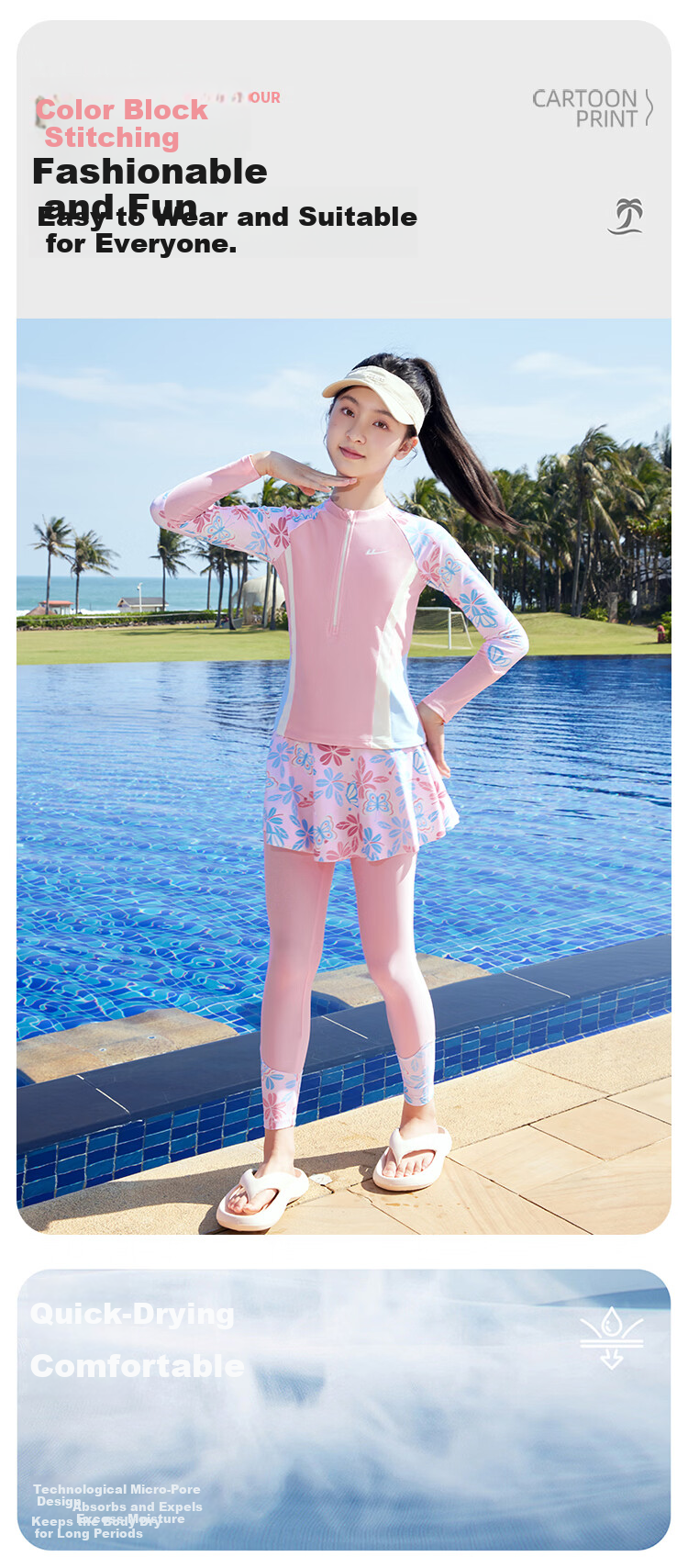 Warrior Kids Girls Two-Piece Swimsuit Long Sleeve Long Pants Quick-Dry Sun Protection Training Set 36224HZ2K 110 Purple 3