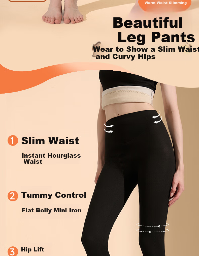 GRACEWELL Women's Wool and Silk Thermal High-Waist Shaping Leggings, Seamless, Autumn Pants, Nude Pink, Size L 2
