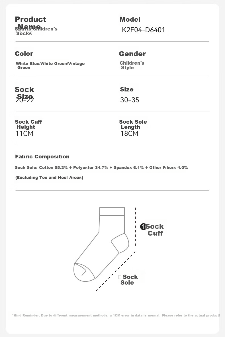 KAWASAKI Badminton Socks Kids Sports Socks Durable Terry Bottom D6401 White Blue/White Green/Vintage Green (3 Pairs) 15