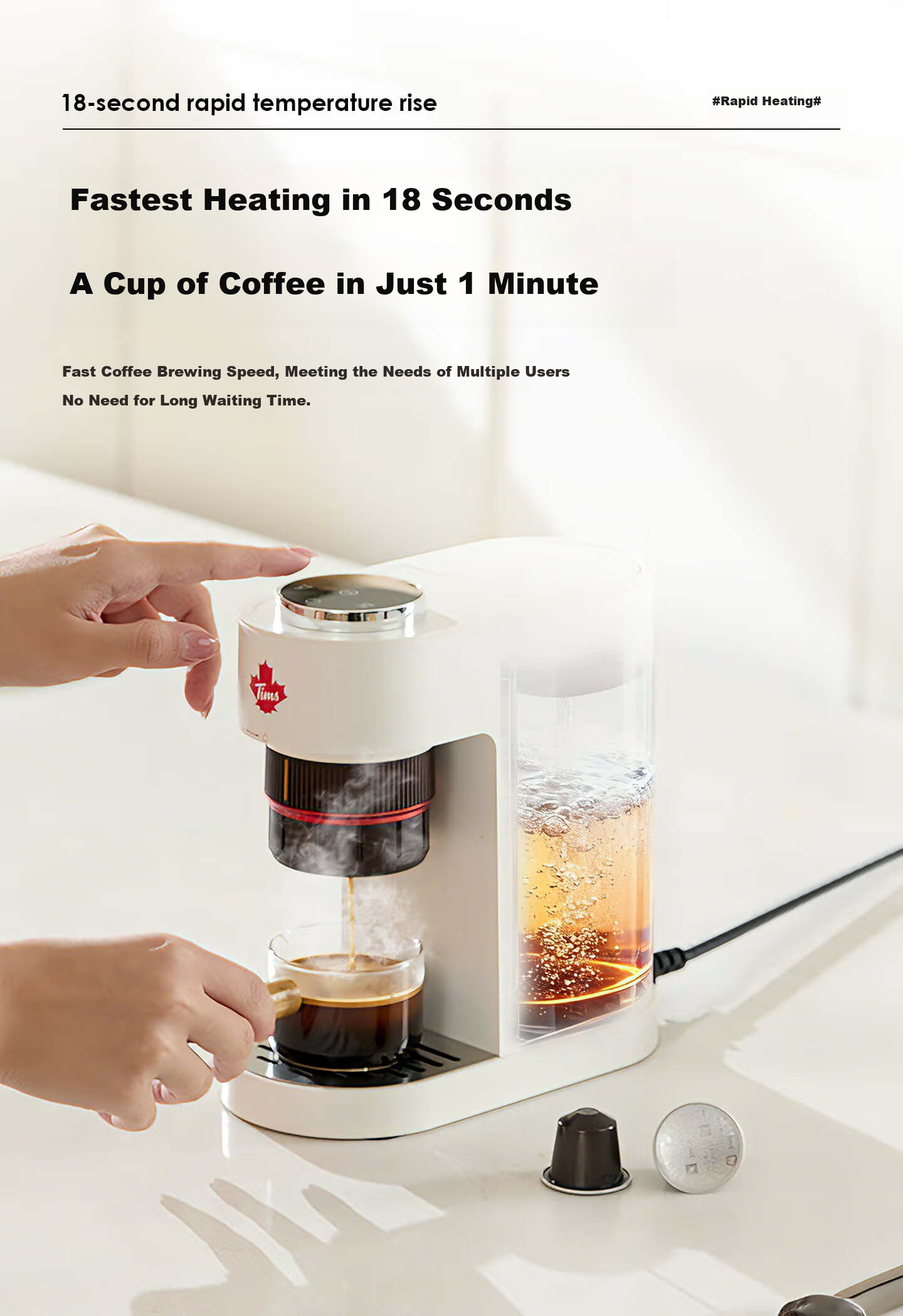 Tim Hortons Tianhao Capsule Coffee Machine Small Portable All-in-One Semi-Automatic Coffee Powder Capsule Dual-Use Office Birthday Gift A2 9