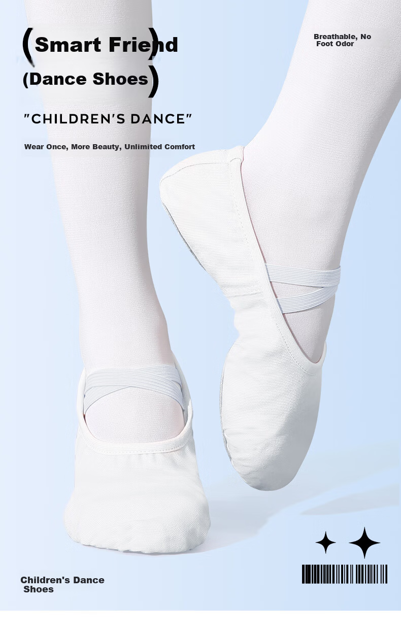 Zhiyouban Children's White Dance Shoes, Soft-Soled Girls' Practice Shoes, Boys' Chinese Dance Shoes, Slip-On Ballet Flats 1