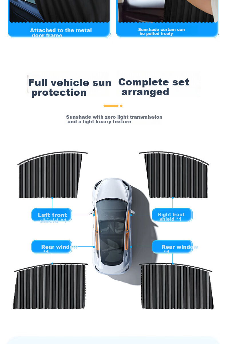 Jiabalan Car Sunshade Set of 4 - Magnetic Side Window Sunshade, Heat Insulation, Mosquito Protection, Privacy, Automatic Retractable Sunshade Curtain 16