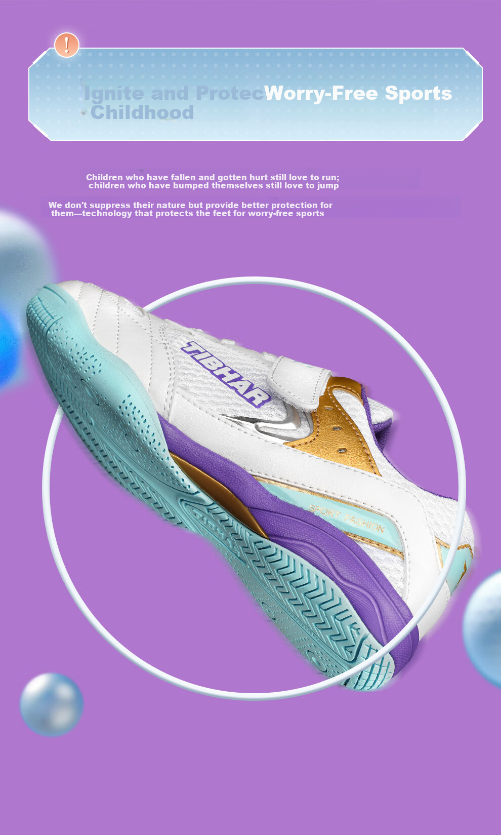 TIBHAR Children's Table Tennis Shoes for Boys And Girls, Non-Slip Breathable Training Ping Pong Sports Shoes 01921 White/Purple 32 5