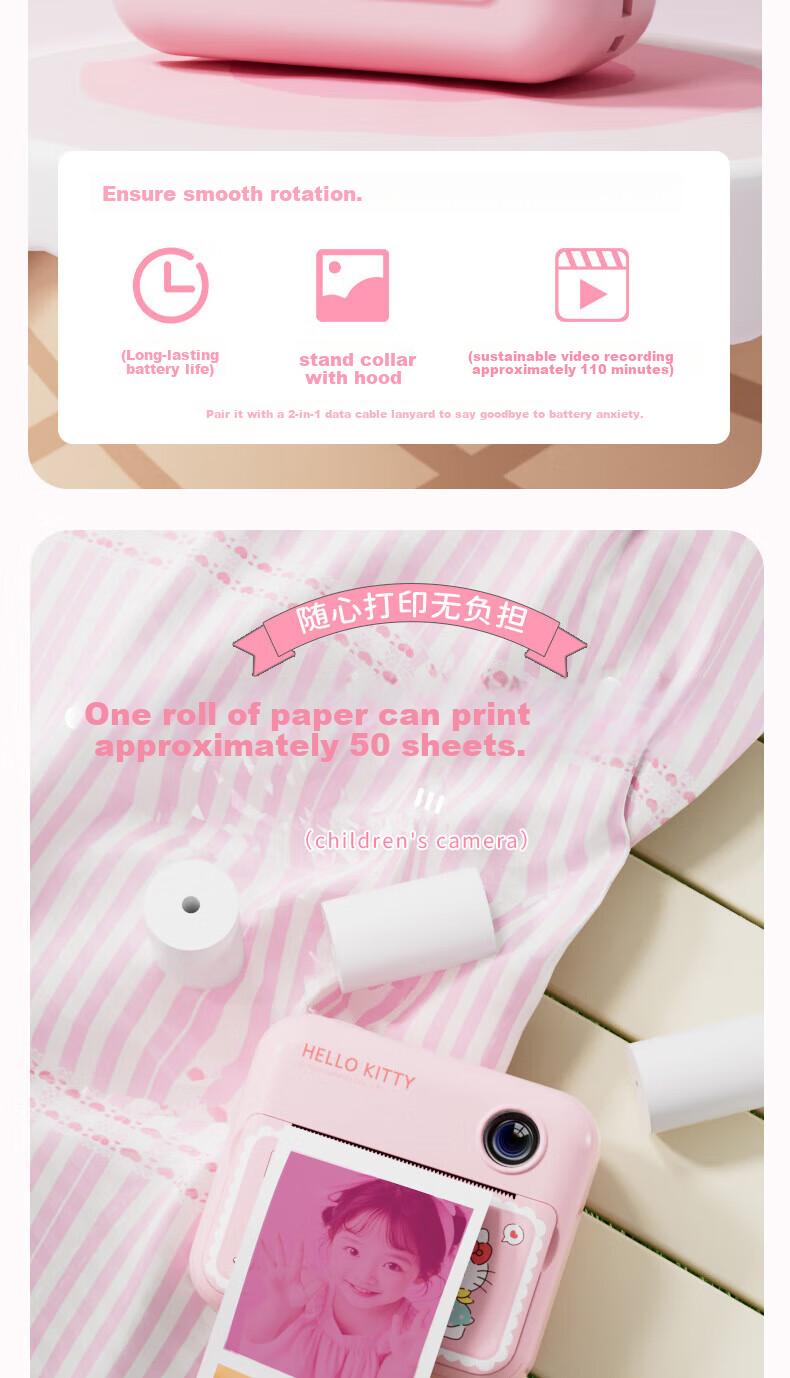 SANRIO Kuromi Color Instant Print Camera 2.4-inch HD Dual Lens Birthday Gift 11